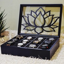 Tekir Store Ahşap 12 Bölmeli Saat Kutusu Dekoratif Lacivert Saat Aksesuar Saklama Kutusu Organizer