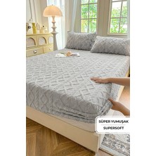 Evien Home Süper Yumuşak Jakarlı Kadifemsi Peluş Lastikli Fitted Çarşaf Seti Kaymaz Tek/Çift Kişilik Gri
