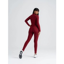 Lismina Bordo Sculpt Line Uzun Kollu Spor Tayt Tulum