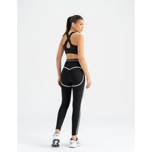 Lismina Beli Siyah - Beyaz Lastikli Beyaz Biyeli Siyah Spor Tayt
