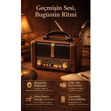 FaroxTech Nostaljik Ahşap Görünümlü Bluetooth Radyo - Usb/sd Kart Girişli Şarjlı Müzik Kutusu