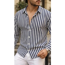 Defy Moda Erkek Dikey Çizgili Yarım Oversize Gömlek