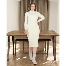 Sortie Collection Dik Yaka Uzun Kollu Ribanalı Slim Fit Triko Elbise