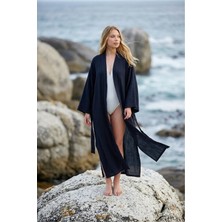 Miespiga %100 Pamuklu Dokuma Beli Kuşaklı Maxi Kadın Kimono Kaftan