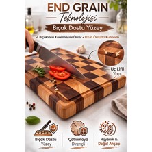 Yakut Ahşap Artisan Seri End Grain Ceviz & Dişbudak Kesme Tahtası ve Sunum Tahtası – 44×29×3 cm Doğal Ahşap