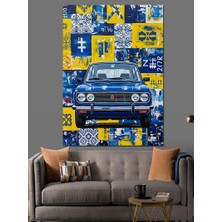 Tablomega Mavi ve Sarı Desenli Araba Dekoratif Kanvas - Mdf Ahşap Tablo
