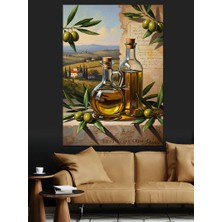 Tablomega Dalında Zeytin ve Zeytinyağı Şişesi Dekoratif Kanvas - Mdf Ahşap Tablo