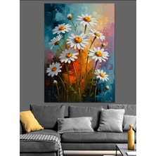 Tablomega Tarlada Açan Beyaz Papatya Buketi Dekoratif Kanvas - Mdf Ahşap Tablo