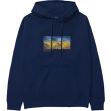 The Lucid Lab Buğday Tarlası ve Kargalar Hoodie - Lacivert