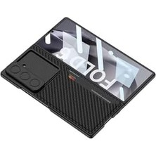 River Galaxy Z Fold 6 Kılıf Kamera Korumalı Karbon Fiber Arka Yüzey Kartlıklı Kıpta Sert Kapak-Siyah