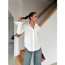 Cemo Kadın Klasik Yaka Cepli Uzun Kollu Gömlek