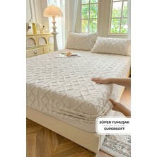 Evien Home Süper Yumuşak Jakarlı Kadifemsi Peluş Lastikli Fitted Çarşaf Seti Kaymaz Tek/Çift Kişilik Bej