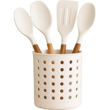 River Beyaz Kaşıklık Beyaz Silindir Plastik Kaşıklık – Modern Delikli Tasarım, Hava Geçişli Dayanıklı Mutfak Düzenleyici Kaşıklık