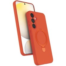 River - Galaxy A56 ile Uyumlu Kılıf ile Uyumlu Halkalı Standlı Içi Kadife Yumuşak Renkli Silikon Kapak - Turuncu