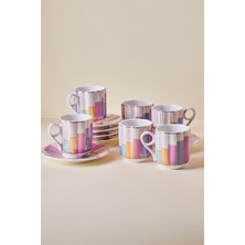 Perotti Antik 12 Parça 6 Kişilik Renkli Otantik Porselen Kahve Fincanı Takımı