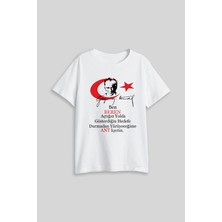 Shain Kişiye Isme Özel 23 Nisan Çocuk Bayramı Atatürk Baskılı Erkek Kız Çocuk Beyaz Tişört T-Shirt