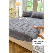 Evien Home Süper Yumuşak Jakarlı Kadifemsi Peluş Lastikli Fitted Çarşaf Seti Kaymaz Tek/Çift Kişilik Koyu Gri - Antrasit