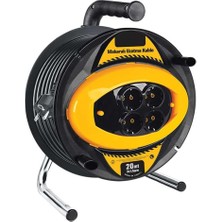 River 3x1,5mm 20 Metre Makaralı 4'lü Priz, Uzatma Kablo Grup Priz, Metal Ayaklı, Dörtlü Entegre Topraklı Priz, Dayanıklı Gövde, Güçlü Metal Ayak