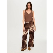 Faik Sönmez Soyut Çiçek Desen Ketenli Wide Leg Fit Pantolon S26PNT035