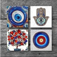 River Nazar, Nar Ağacı, Fatma Ana Eli  Taş Bardak Altlığı Seti - 4 Parça - Dekoratif, Rustik Mutfak Aksesuarı, 10X10 Cm, Kaydırmaz Tabanlı, Şık ve Dayanıklı SC370