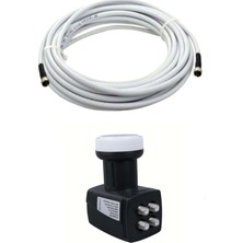 River Full Ultra Hd 3D 4K Uyumlu Yağmur Korumalı Dörtlü Quad 4 Lü Çanak Uydu Lnb +30 Metre F Konnektör Takılı Hazır Uydu Kablosu