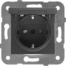 River Siyah Kapakli Toprakli Priz Mekanizma+Düğme Kapak Çabuk Bağlanti Çarpma Karşıtı Çocuk Korumalı