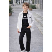 Erkek Çocuk 3’lü Kombin Takım – Gömlek, Baskılı Tişört ve Kot Pantolon