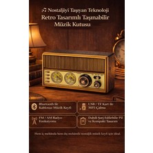 FaroxTech Şarjlı Retro Radyo Bluetooth Hoparlör Nostaljik Görünümlü Ahşap Tasarım Taşınabilir Müzik Kutusu