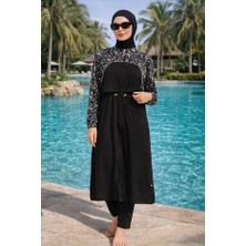 Tesmay Büyük Beden Seçenekli Fermuarlı Hızlı Kuruyan Kumaş Uzun Kadın Tesettür Mayo 3101