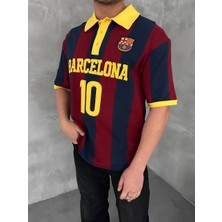 Bergibo Oversıze Barca Yakalı Tişört - %100 Pamuk Penye Barcelona Çubuk T-Shırt