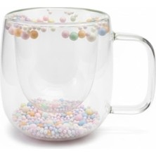 River Renkli Boncuk Detaylı 250 ml Dayanıklı Çift Cam Kupa – Şık, Hafif ve Yalıtımlı Tasarım