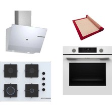 Bosch Beyaz 3 lü Ankastre Set 475 ( HUA736EV0T - POP7C2P30O - DWK67PJ20T  ) 67cm Ocak - Buhar Destekli - Pişirme Matı ile
