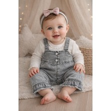 Aki Moda Kids Aki Moda Kıds Kız Bebek Fırfır Detaylı Kot Salopet ve Uzun Kollu Body Takım