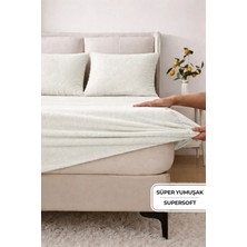 Evien Home Süper Yumuşak Flanel Kadifemsi Peluş Lastikli Fitted Çarşaf Seti Kaymaz Tek/Çift Kişilik Krem