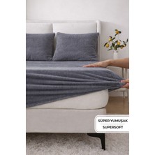 Evien Home Süper Yumuşak Flanel Kadifemsi Peluş Lastikli Fitted Çarşaf Seti Kaymaz Tek/Çift Kişilik Antrasit