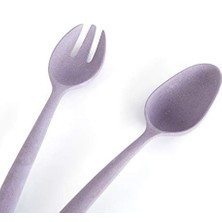River Salata Kaşık,çatal Seti Bambu Çevreci Model,mor