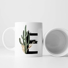 River E Harfi Baskılı Çiçek Desenli Dekoratif Baş Harf Baskılı Kupa Bardak E Harfli Kahve Bardağı