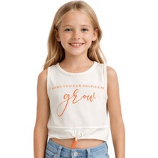 Nk Kids Kız Çocuk Grow Baskılı Ekru Turuncu Crop Atlet T-Shirt – Pamuklu Yumuşak Kumaş