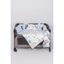 Jasmin Beşik Uyku Seti Mavi Yıldızlı Örgülü 7 Parça + Cibinlik ve Aparatı Hediye