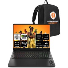 Hp Omen 16 Intel Core Ultra 7 255H 8gb 1tb SSD RTX5060/8GB 115W 16" Fhd+ 165Hz Fdos Taşınabilir Bilgisayar & Per4 Çanta BQ1Z1EAPN303