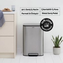 5Five Titan 50 L Metal Pedallı Çöp Kovası - Soft Close, Kolay Temizlik, Çıkarılabilir İç Kova, Paslanmaz Çelik
