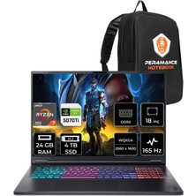 Acer Nitro 18 Ryzen AI 7 350 RTX 5070 Ti 12GB Gaming Laptop 24GB RAM 4TB SSD 18" QHD+ 165Hz FreeDOS + Per4 Çanta NHQYDEY002P315