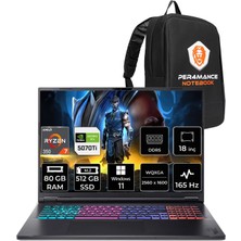 Acer Nitro 18 Amd Ryzen Aı 7 350 80GB 512GB SSD RTX5070TI/12GB 115W 18" Qhd+ 165Hz W11P Taşınabilir Bilgisayar & Per4 Çanta NHQYDEY002P437