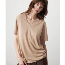 Miss İpekyol Keten Görünümlü V Yaka Tişört  IS1260070036003