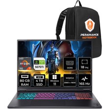 Acer Nitro 18 Ryzen AI 7 350 RTX 5070 Ti 12GB Gaming Laptop 80GB RAM 4TB SSD 18" QHD+ 165Hz Win11 Pro + Per4 Çanta NHQYDEY002P440