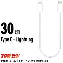 Exenar Kısa 30CM iPhone Şarj Kablosu Type C Lightning Hızlı iPhone 14 13 12 11 Uyumlu