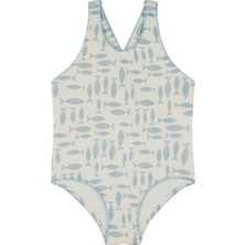 Antebies Mavi Balık Desenli Kroşeta Detaylı Yüzücü Kız Çocuk Mayosu