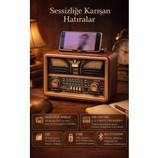 FaroxTech Nostaljik Ahşap Görünümlü Radyo - Bluetooth, Usb, Sd Kartlı Şarjlı Müzik Kutusu - Telefon Tutacaklı