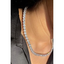 Spossy Silver Jewelry 5mm +A Kalite Zirkon Taşlı, Pırlanta Kilit Su Yolu Kolye