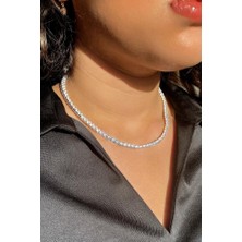 Spossy Silver Jewelry 4mm +A Kalite Zirkon Taşlı, Pırlanta Kilit Su Yolu Kolye